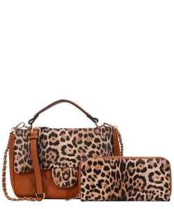 Quilted Leopard Print 2-Way Medium Satchel Wallet Set BW8703W TAUPE